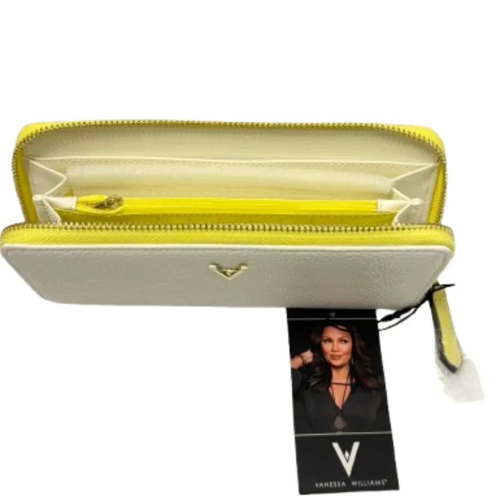 NWT Vanessa Williams White Wallet with Yellow trim